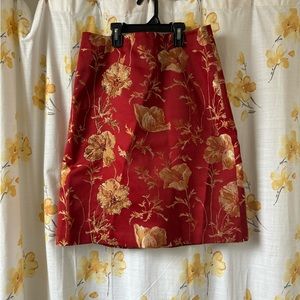 David  Meister Floral Jacquard Beaded Red & Gold Skirt